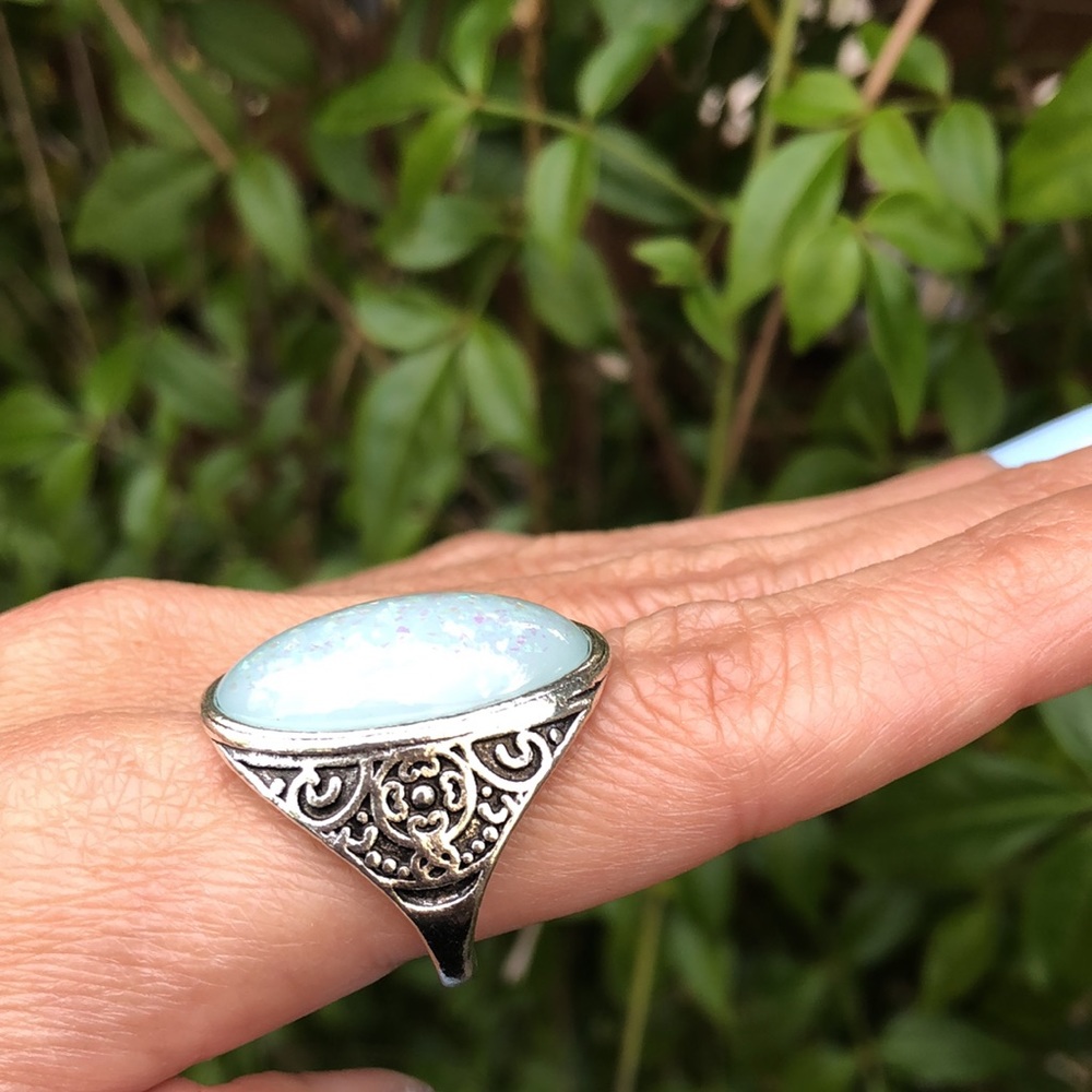 Iridescent Opal Filigree Statement Ring - image 3